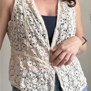 J Jill Cream Crochet Lace Vest knit boho vintage sleeveless small cotton